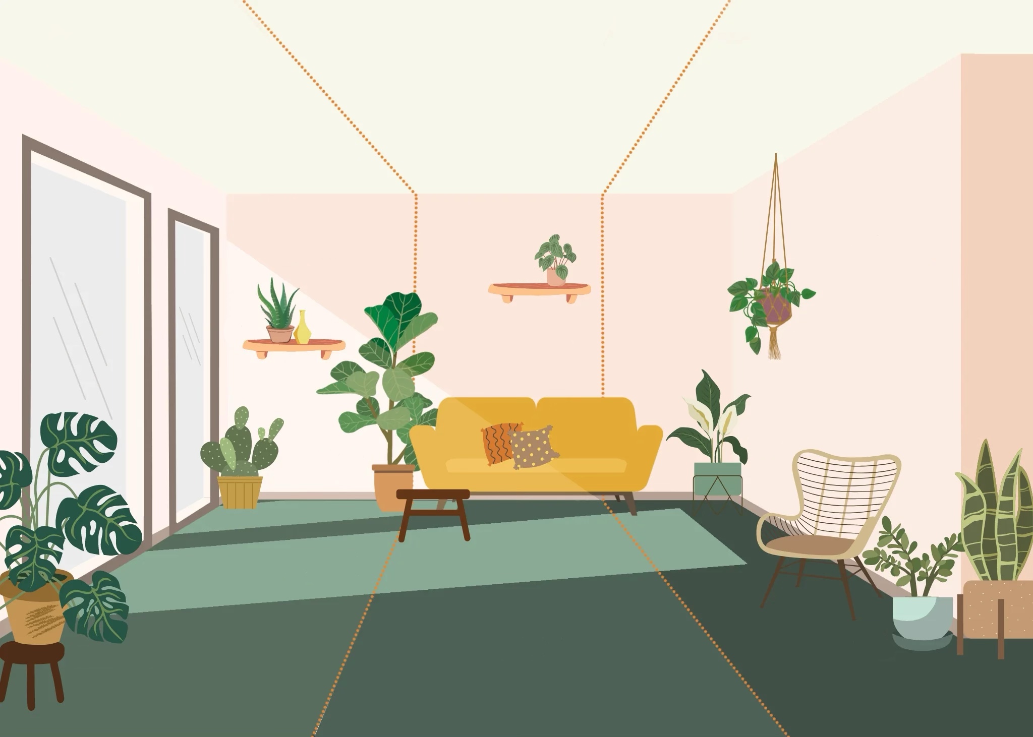 Room background for dropping plant